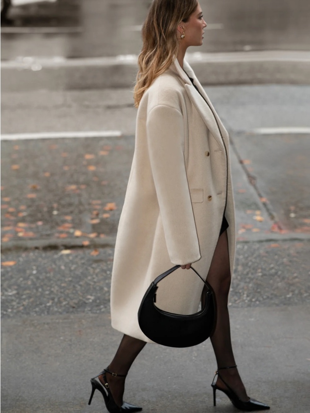 Oak + Fort Wool Blend Double Breasted Coat Heather Taupe